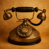 Vintage rotary telephone in rustic brass finish with warm beige textured background and soft lighting
