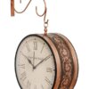 Ornate Double-Sided Vintage Copper Wall Clock with Roman Numerals and Decorative Bracket