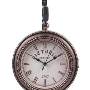 Victorian-style gold and black double-sided wall clock with intricate frame and Roman numerals.