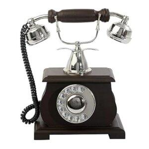 Vintage-Style Black & Nickel Decorative Telephone with Rotary Dial
