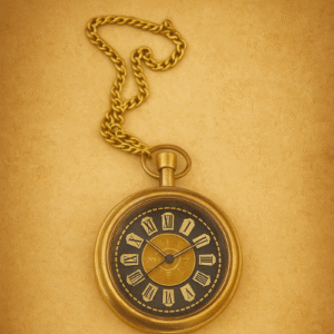 Antique Roman Dial Pocket Watch with Gold Chain – Vintage Style on Warm Beige Background