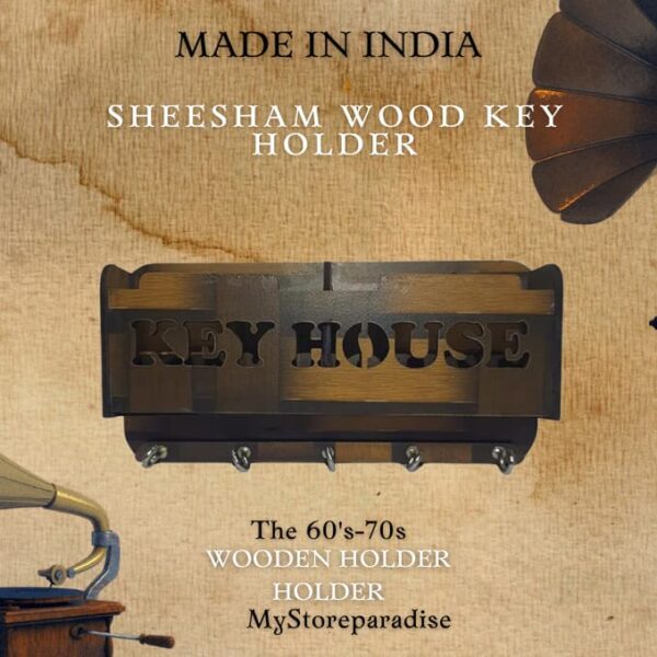 Handmade Sheesham wood key holder with hooks - eco-friendly wall mounted organizer from MyStoreparadise