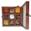 Handcrafted Wooden Spice Box with 9 Compartments and Glass Lid