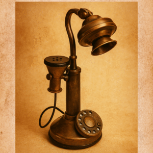 Antique Brass Candlestick Telephone with Warm Beige Background