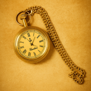 Antique Gold Pocket Watch with Anchor Design and Roman Numerals on Chain – Vintage Nautical Style