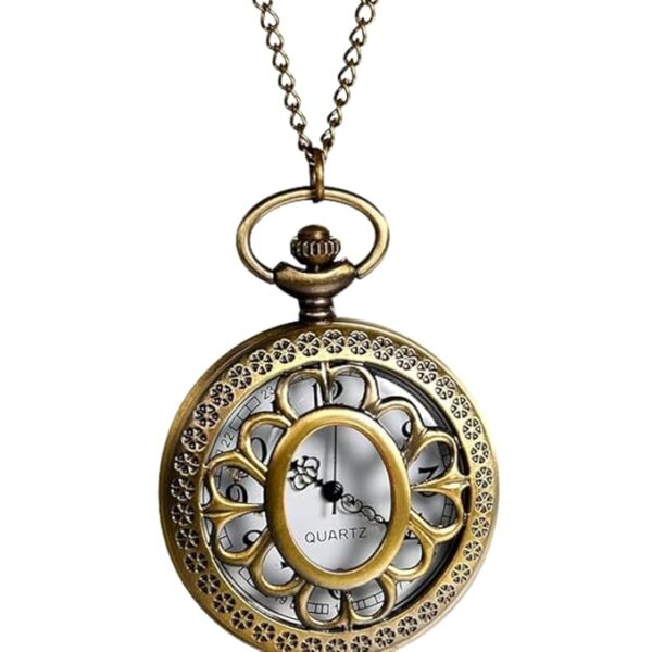 Antique Brass Pocket Watch Pendant with Floral Design and Butterfly Engraving