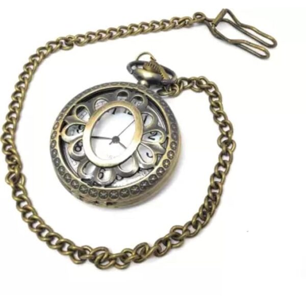 Antique Brass Pocket Watch Pendant with Floral Design and Butterfly Engraving