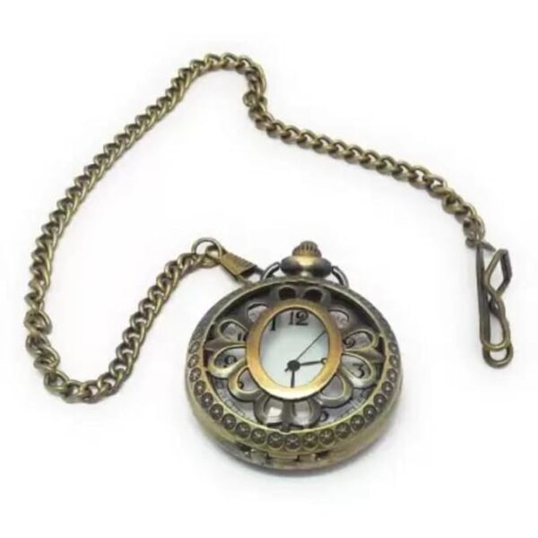 Antique Brass Pocket Watch Pendant with Floral Design and Butterfly Engraving