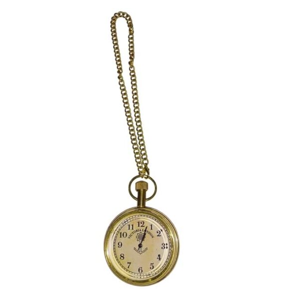 Handcrafted Antique Brass Pocket Watch with Anchor Dial and Chain