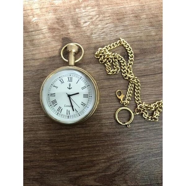 Brass Vintage Pocket Watch with Roman Numeral Dial and Wooden Gift Box