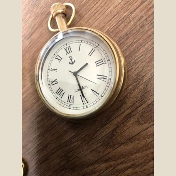 Brass Vintage Pocket Watch with Roman Numeral Dial and Wooden Gift Box