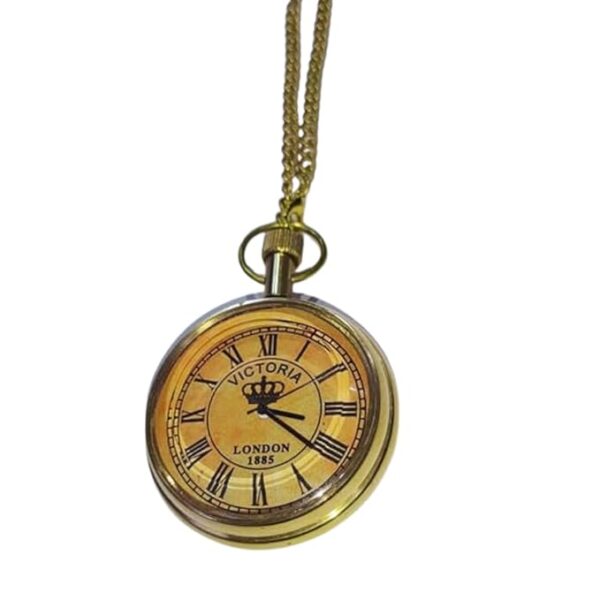 Antique Brass Pocket Watch with Victoria London 1875 Engraving and Chain