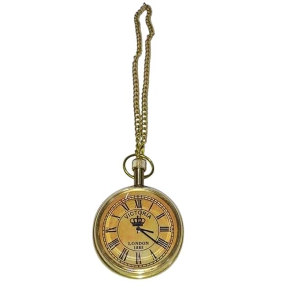 Antique Brass Pocket Watch with Victoria London 1875 Engraving and Chain