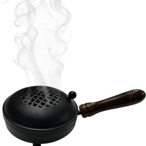 Metal Charcoal Incense Burner with Wooden Handle for Sambrani Dhoop