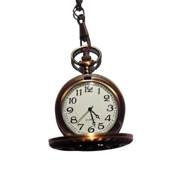 Antique Filigree Bronze Pocket Watch with Heart Web Cover – Classic Chain Timepiece for Men