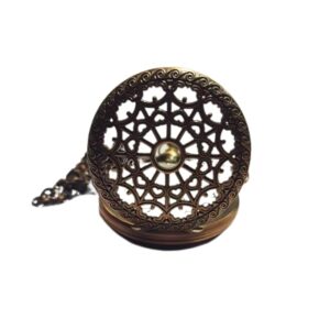 Antique Filigree Bronze Pocket Watch with Heart Web Cover – Classic Chain Timepiece for Men