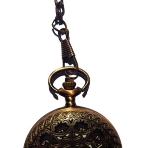 Antique Filigree Bronze Pocket Watch with Heart Web Cover – Classic Chain Timepiece for Men