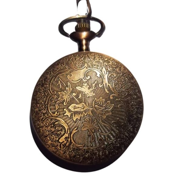 Antique Filigree Bronze Pocket Watch with Heart Web Cover – Classic Chain Timepiece for Men