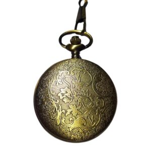 Vintage Bronze Pocket Watch with Filigree Cover and Keychain – Antique White Dial