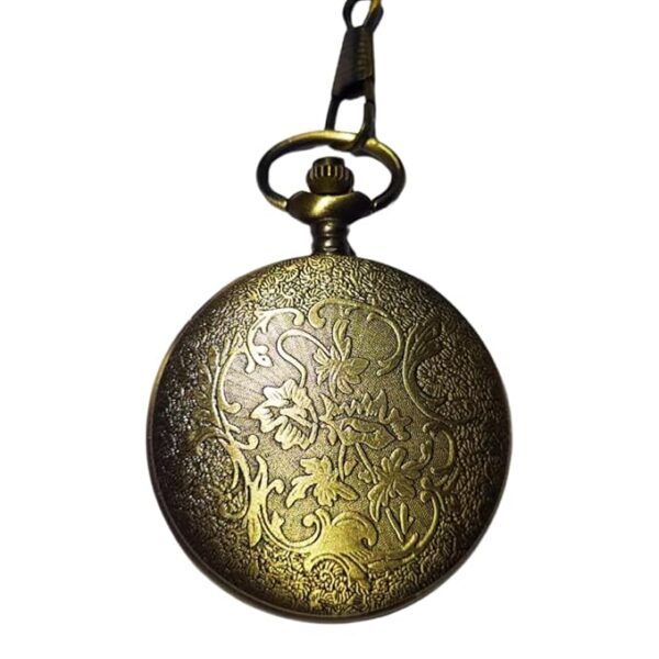 Vintage Bronze Pocket Watch with Filigree Cover and Keychain – Antique White Dial