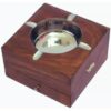 Handcrafted Wooden Ash Tray with Brass Inlay and Storage Compartment