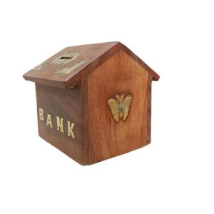 Handcrafted Wooden Money Bank for Kids with Brass Inlay and Coin Slot