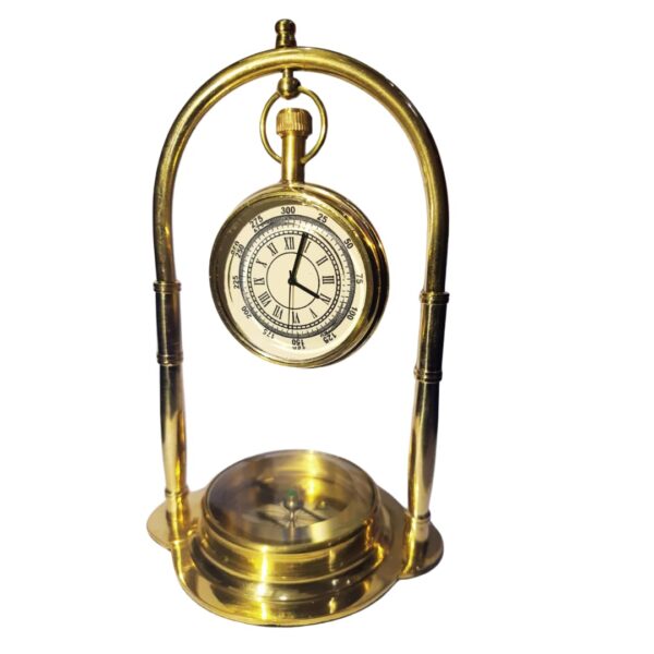 Antique Table Clock with Pocket Watch & Compass Base