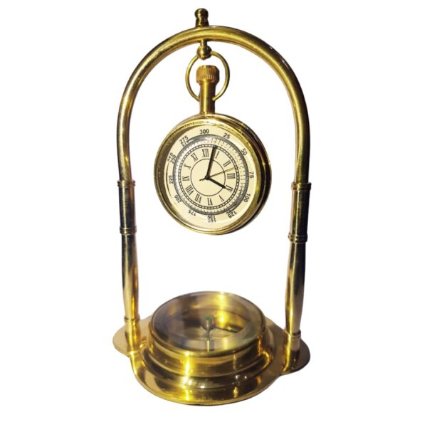 Antique Table Clock with Pocket Watch & Compass Base