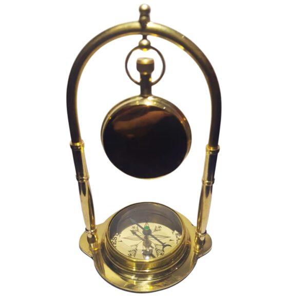 Antique Table Clock with Pocket Watch & Compass Base