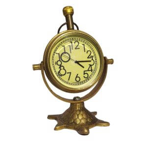 Brass Table Clock with Tortoise Base