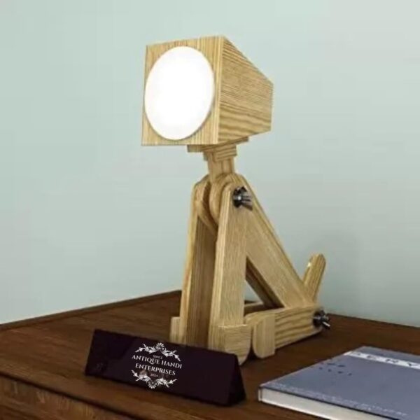 Natural Wooden Dog-Shaped Lamp for Study and Decor