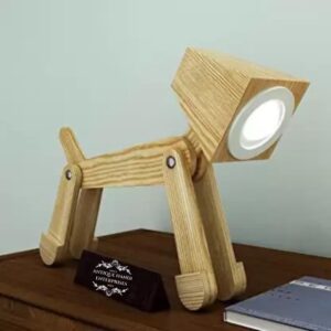Natural Wooden Dog-Shaped Lamp for Study and Decor