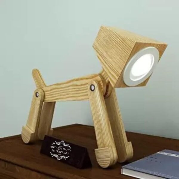 Natural Wooden Dog-Shaped Lamp for Study and Decor