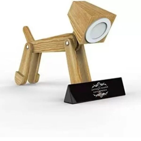 Natural Wooden Dog-Shaped Lamp for Study and Decor