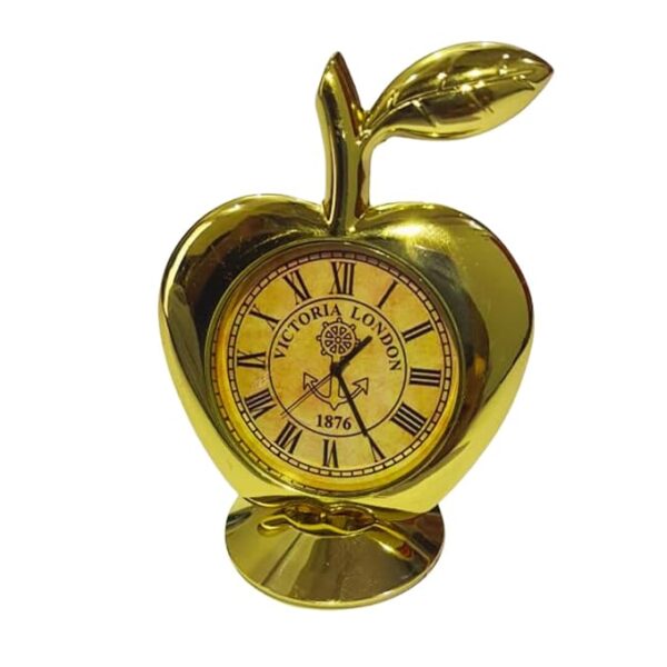 Vintage Apple Metal Table Clock – Classic Golden Home & Office Décor
