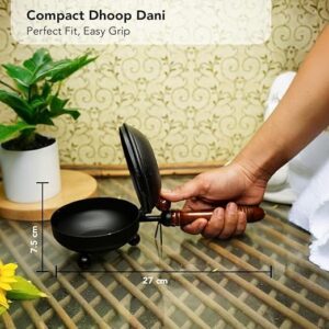 Black Metal Dhoop Dani with Wooden Handle – Round Incense Burner