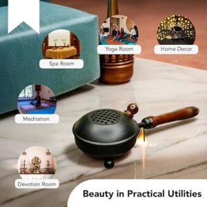 Black Metal Dhoop Dani with Wooden Handle – Round Incense Burner