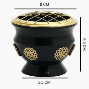Handcrafted Black & Gold Brass Dhoop Burner – Mesh Lid Design