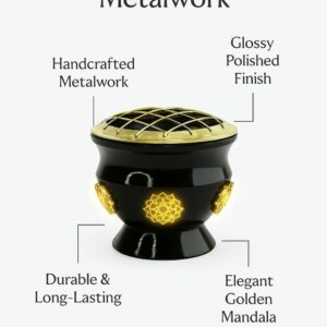 Brass Incense Burner for Resin, Charcoal & Cone Dhoop – Black & Gold