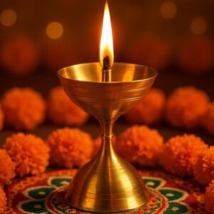 Traditional Brass Oil Lamp with Golden Finish for Festivals
