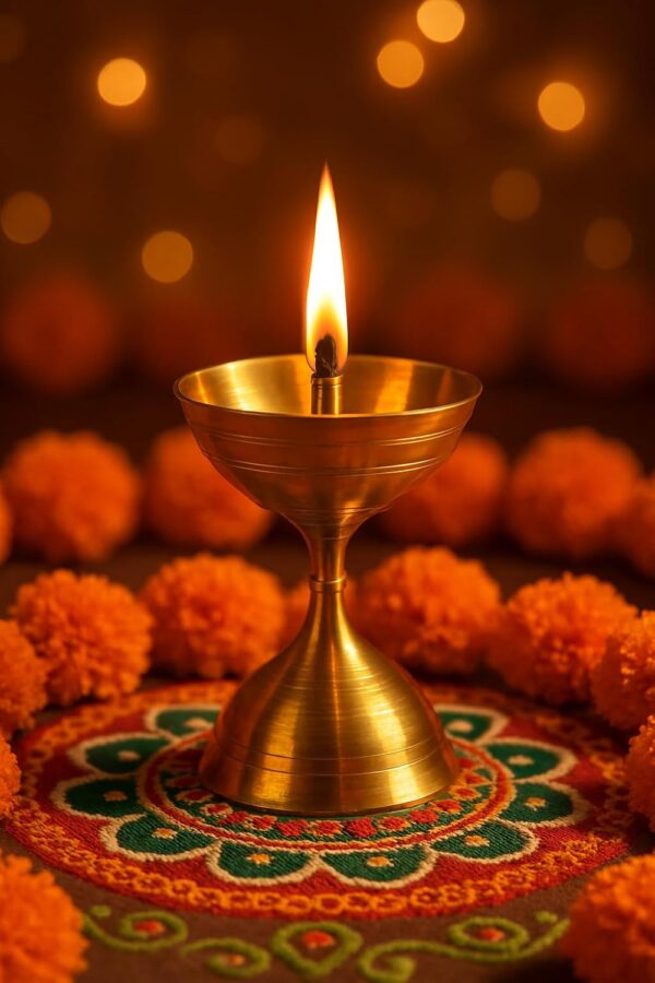 Traditional Brass Oil Lamp with Golden Finish for Festivals