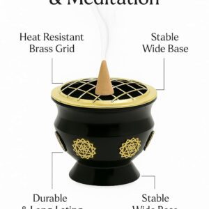 Black & Gold Brass Incense Burner with Mesh Lid