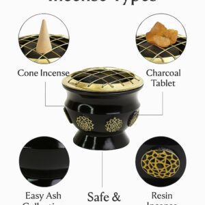 Black & Gold Brass Incense Burner with Mesh Lid – Spherical Design