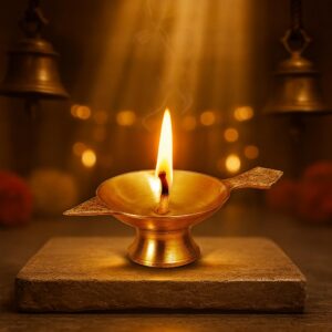 Small Brass Diya with Side Handles close-up design