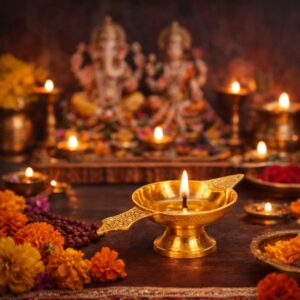 Brass Diya with Twin Side Handles close up handle design