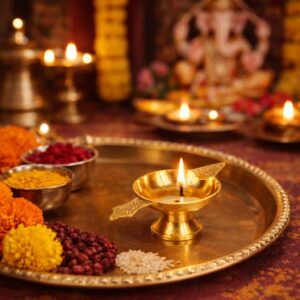 Brass Diya with Twin Side Handles traditional pooja gift