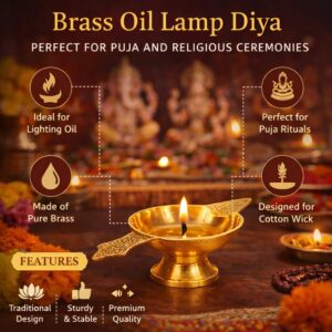 Brass Diya with Twin Side Handles used in home mandir