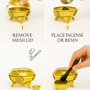 Brass Incense Burner with Mesh Cover removable mesh lid detail