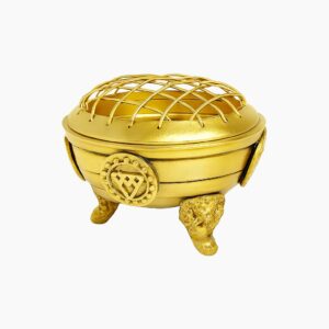 Brass Incense Burner with Mesh Cover side view brass aroma holder