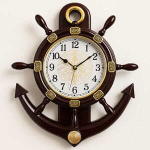 Ship Wheel Wall Clock white dial bold numerals